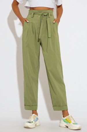 Коттоновые брюки-бананы фисташкового цвета Мэ...