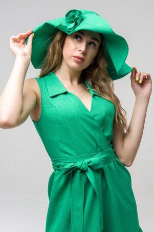 First Land Fashion: Шляпка лен зеленая ПШ 2302 - фото 2