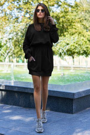 Jadone Fashion: Платье-худи Виола черный - фото 1
