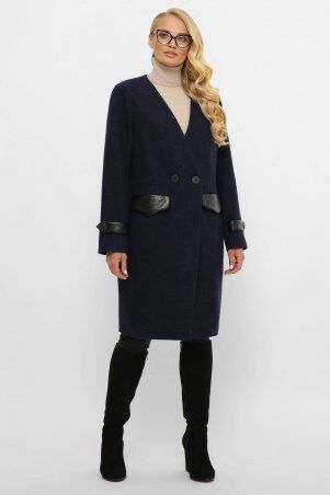 Tatiana: Пальто без воротника ГАЛА темно-синее - фото 1