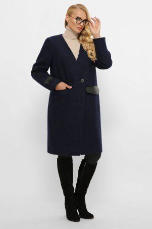 Tatiana: Пальто без воротника ГАЛА темно-синее - фото 2