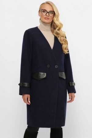 Tatiana: Пальто без воротника ГАЛА темно-синее - фото 4