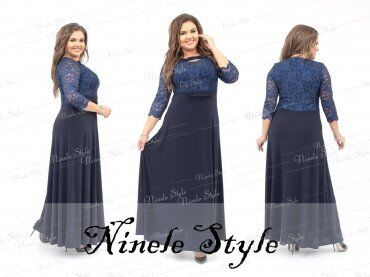 Ninele Style: Кружевное гипюровое вечернее женское платье синее 256-4 - фото 4