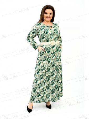 Ninele Style: Трикотажное длинное женское платье с принтом - зеленое 159-2 - фото 1