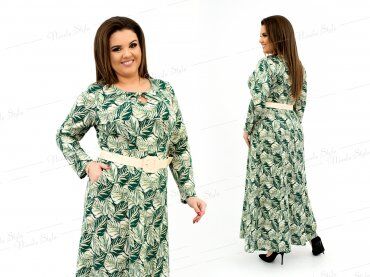Ninele Style: Трикотажное длинное женское платье с принтом - зеленое 159-2 - фото 4