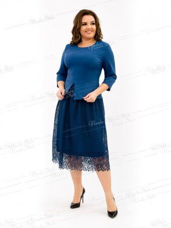 Ninele Style: Синее коктейльное женское платье с кружевной юбкой 344-3 - фото 1