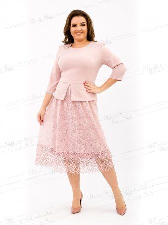 Ninele Style: Розовое коктейльное женское платье с кружевной юбкой 344-2 - фото 1