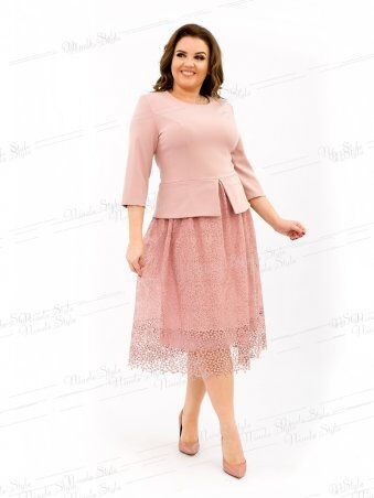 Ninele Style: Бежевое коктейльное женское платье с кружевной юбкой 344-1 - фото 1