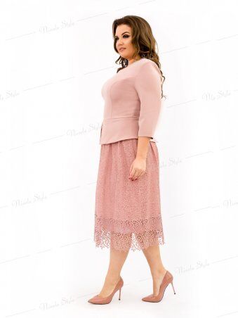 Ninele Style: Бежевое коктейльное женское платье с кружевной юбкой 344-1 - фото 3