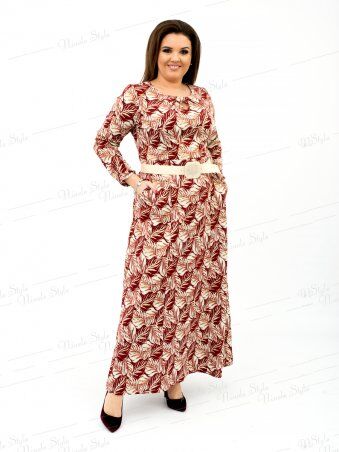 Ninele Style: Трикотажное длинное женское платье с принтом - персиковое 159-3 - фото 1