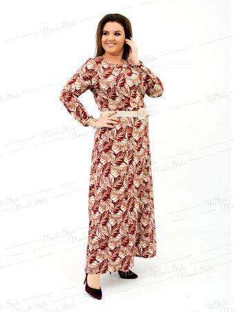Ninele Style: Трикотажное длинное женское платье с принтом - персиковое 159-3 - фото 2