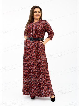 Ninele Style: Длинное бордовое женское  платье в клетку 107 - фото 1