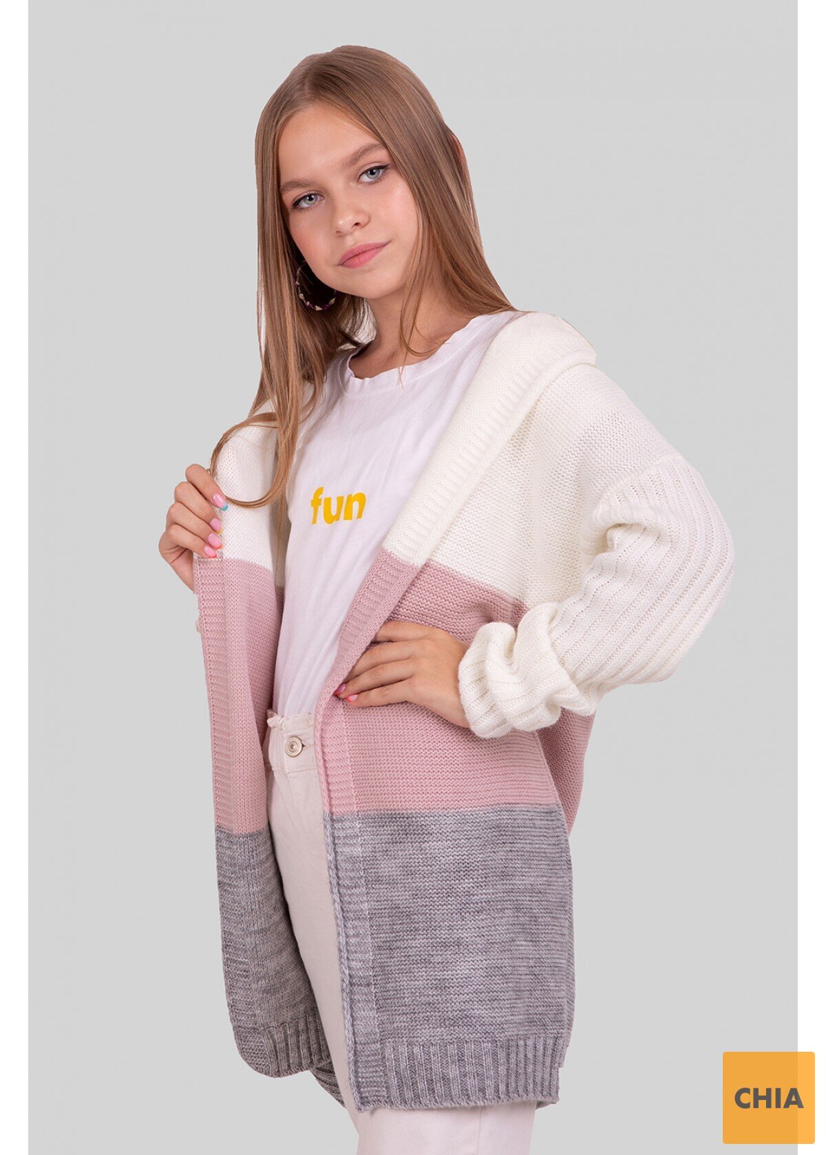 Кардиган Карлита, пудровый/серый