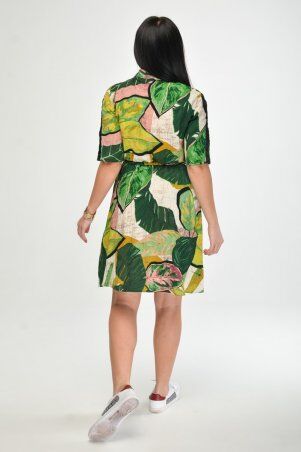 KOTIKI: Платье из льна миди с зеленым принтом с поясом и отложным воротником 1967 - фото 4