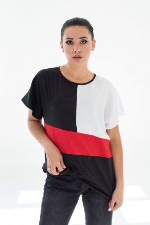 Женственная блуза свободного кроя черная бела...