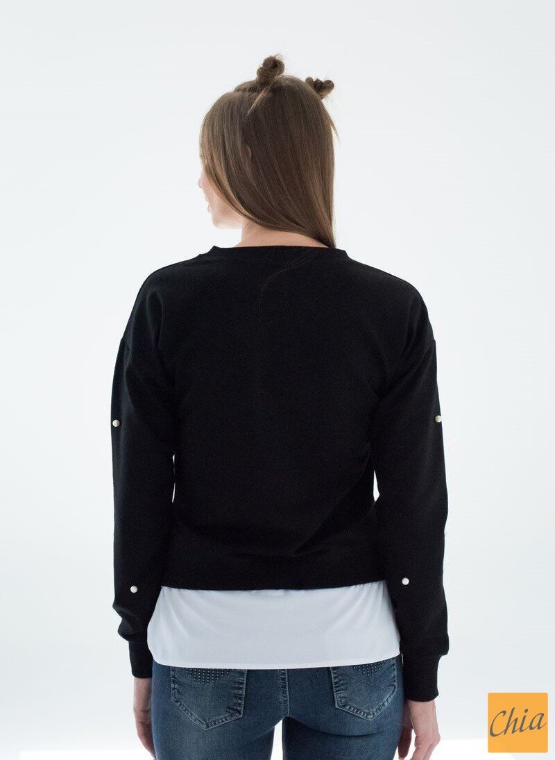 Черный свитшот из двунитки с жемчугом