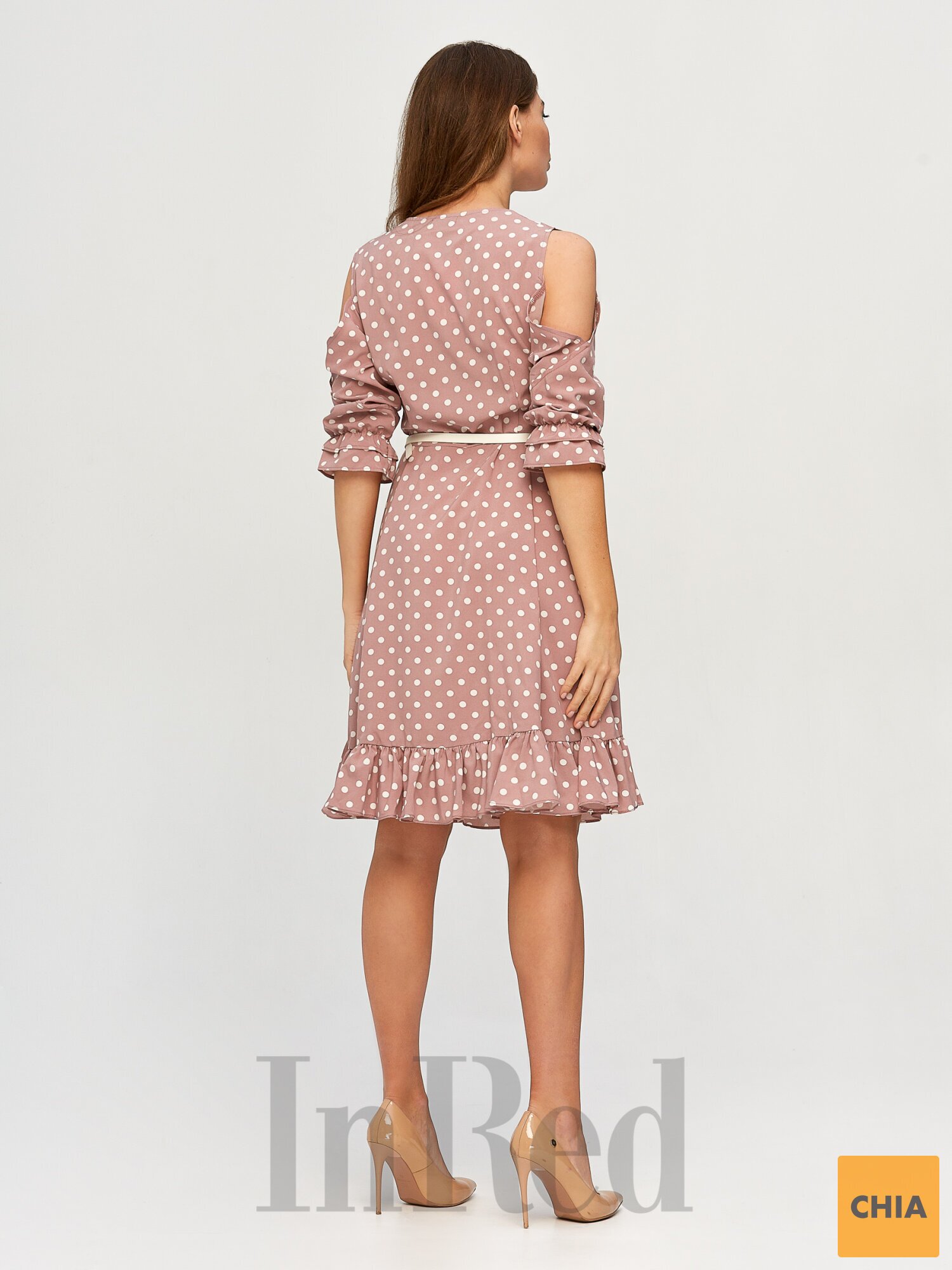 Платье "LILY" в горошек пудровое