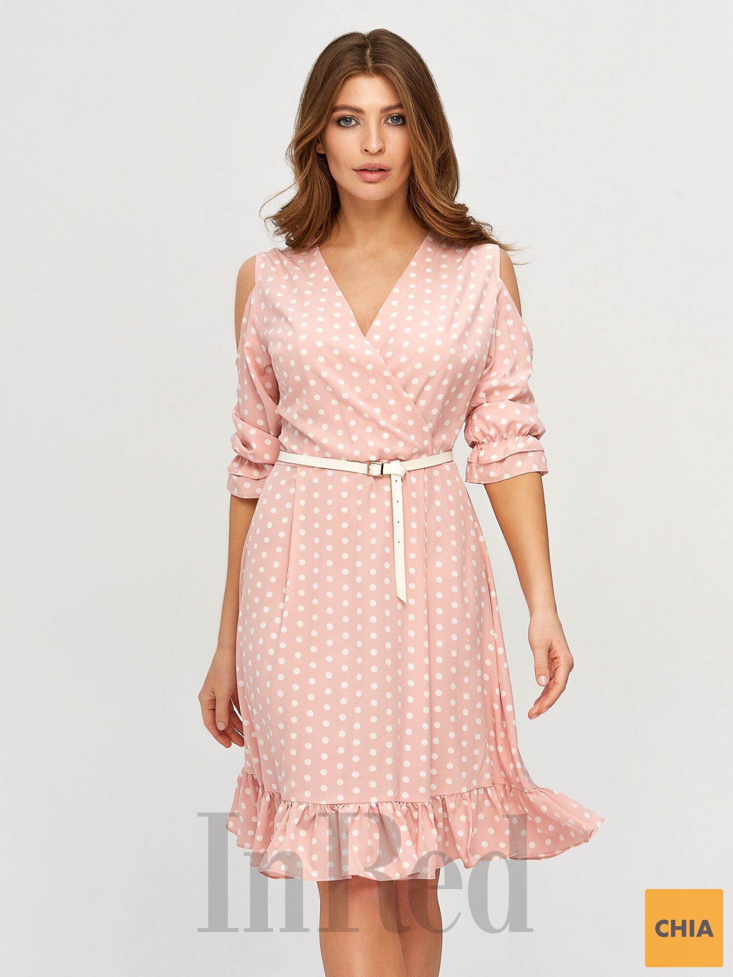 Платье "LILY" в горошек персиковое