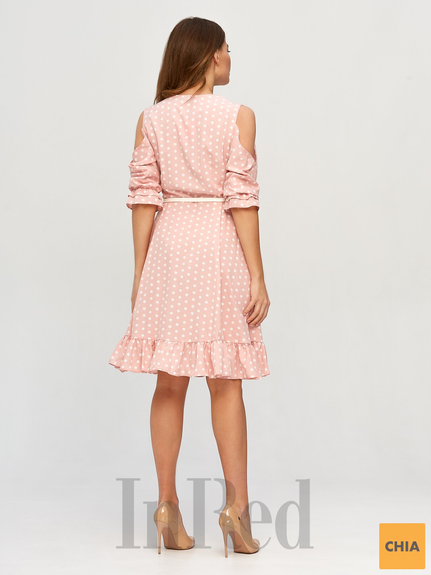 Платье "LILY" в горошек персиковое