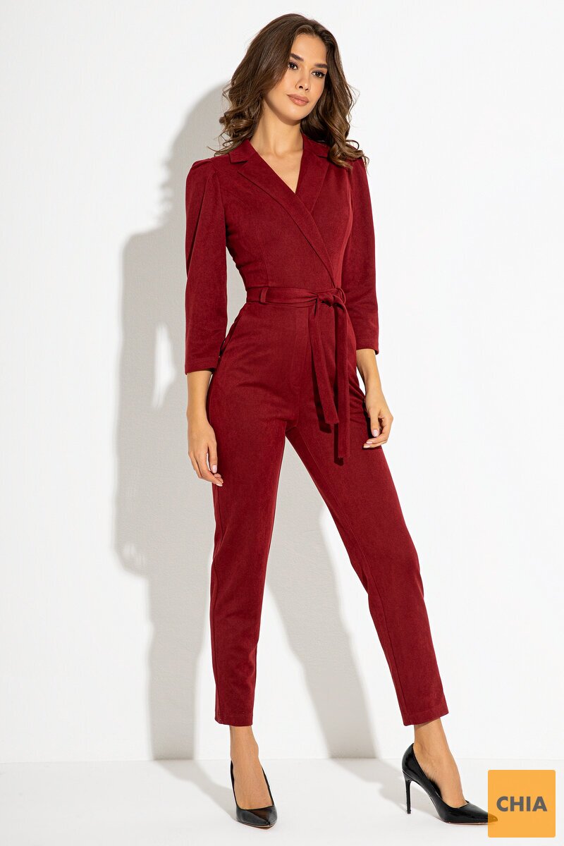 Комбинезон из трикотажа бордового цвета с рукавом 3/4 Энна