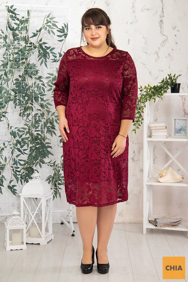 Платье Коктейльное гипюр бордо