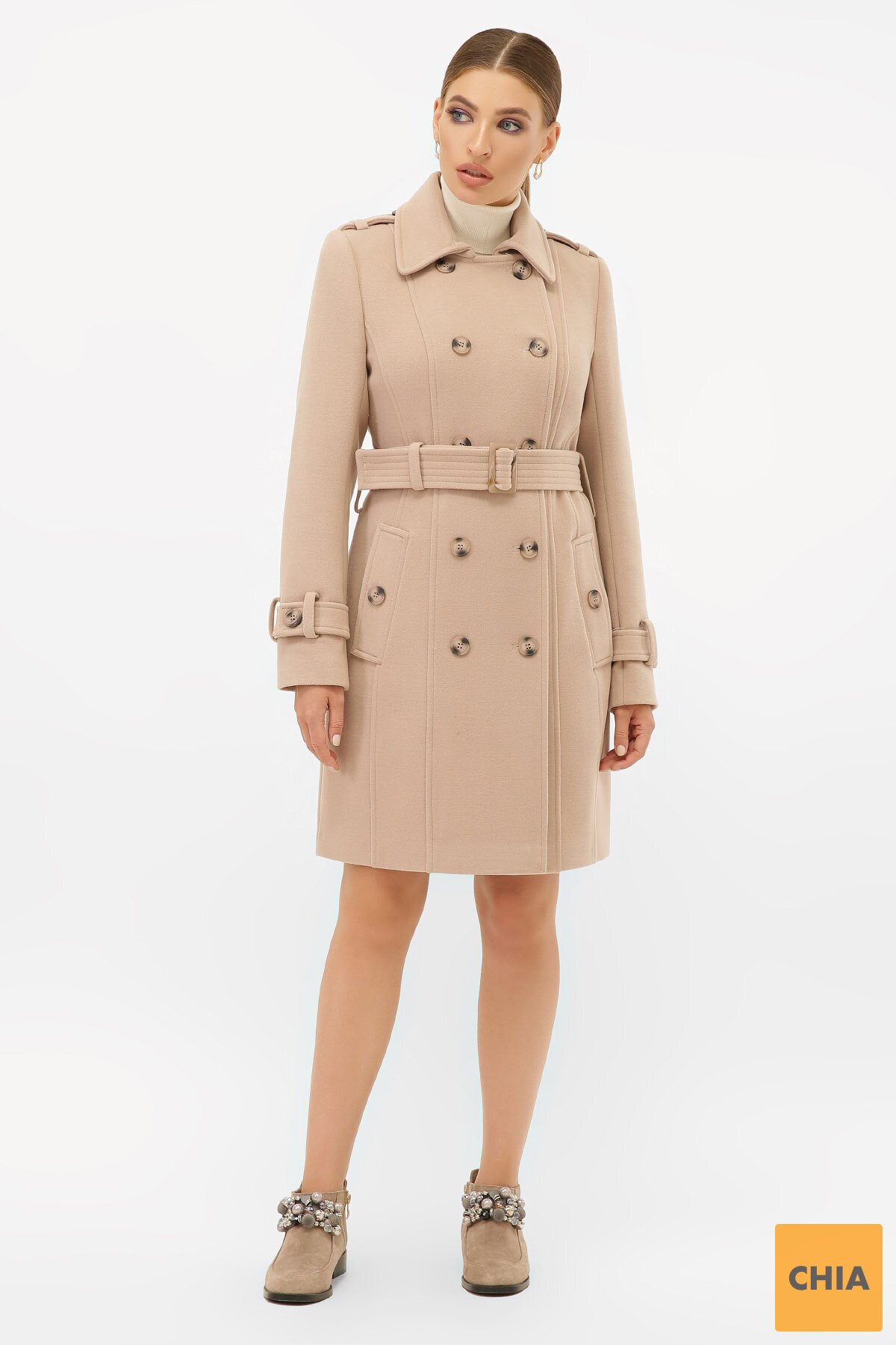 Пальто П-414-90 052-бежевый