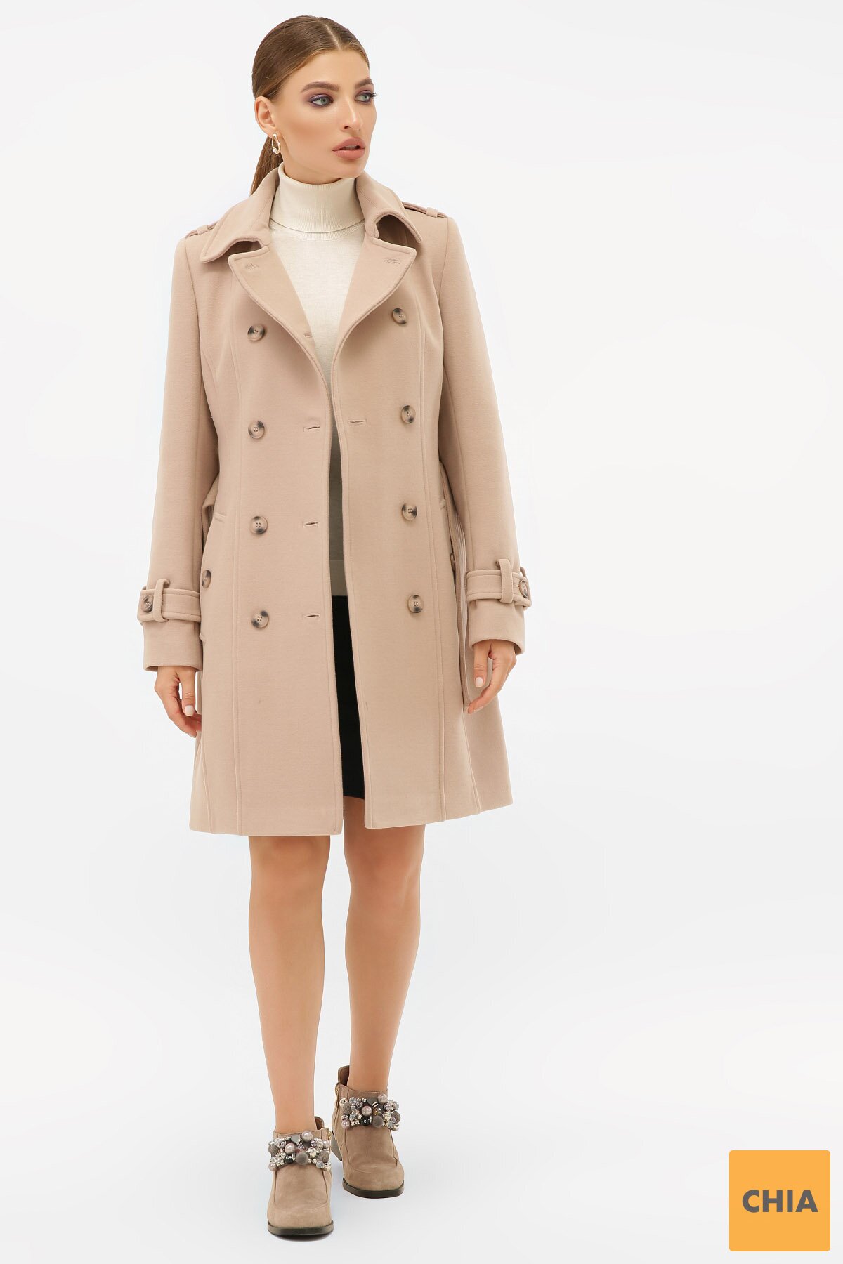 Пальто П-414-90 052-бежевый