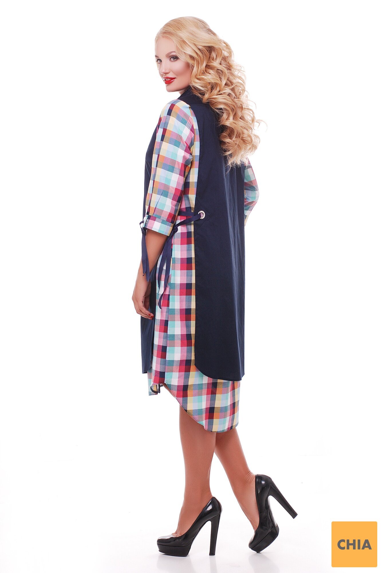 Платье Евгения Клетка Разноцвет