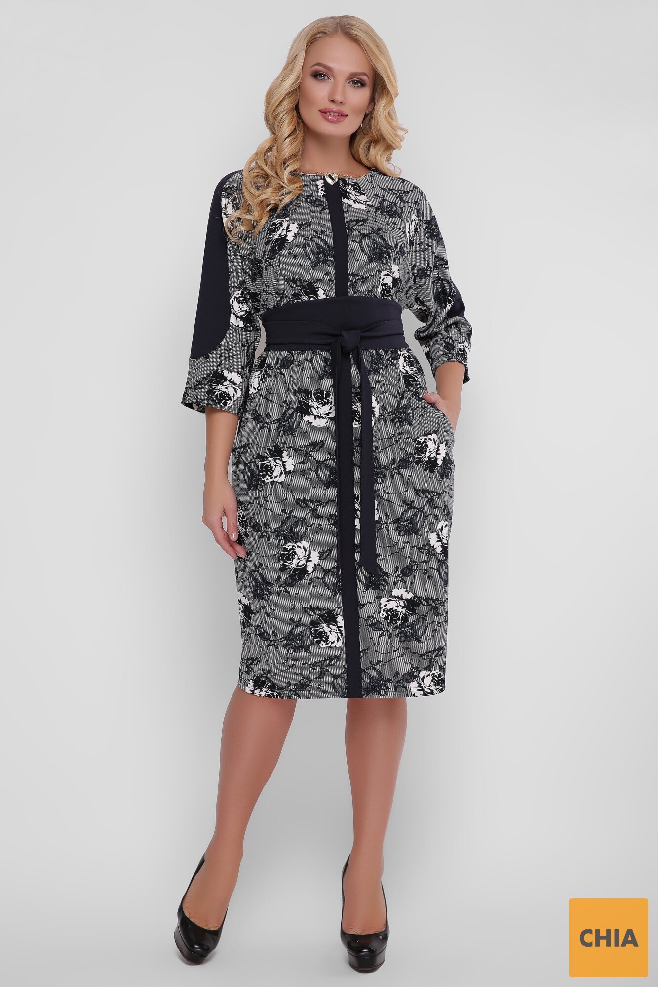 Платье Кэтлин Черно-белые Розы