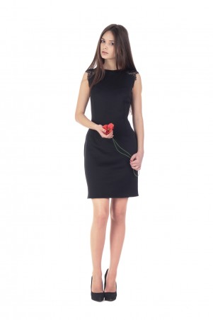 Lilo: Черное приталенное платье с кружевом на рукавах 152 - фото 2