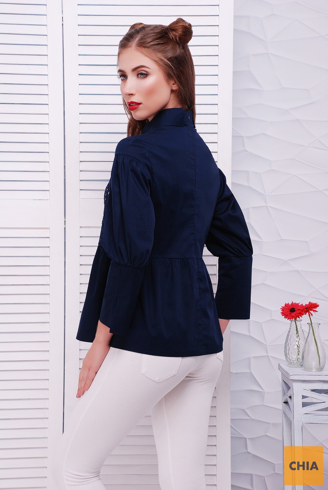 Рубашка с прошвой в стиле кежуал «Афина» Dark Blue