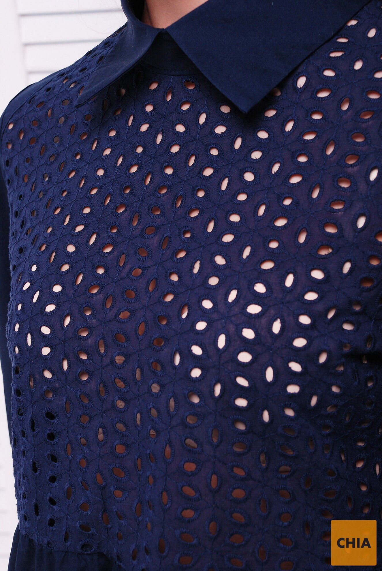 Рубашка с прошвой в стиле кежуал «Афина» Dark Blue