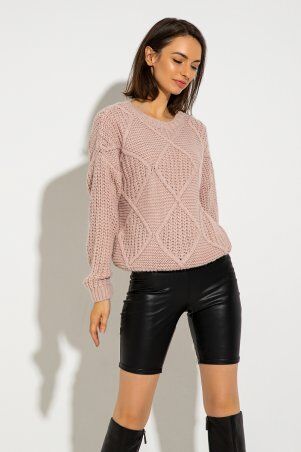 Itelle: Свитер пудрового цвета крупной вязки в узор "ромб" Изабелла 8696 - фото 1