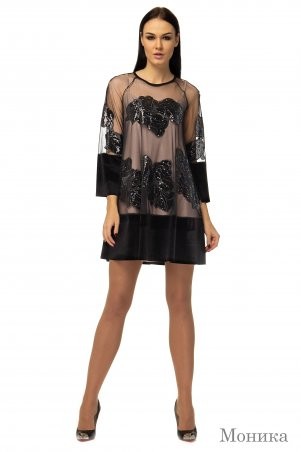 Angel PROVOCATION: Комплект (нарядное вечернее платье + комбинация) Моника черный на бежевом - фото 1