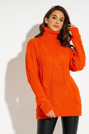 Itelle: Свитер крупной ажурной вязки с высоким воротом оранжевого цвета Марианна 8730 - фото 1