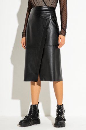 Черная кожаная юбка на запах длины миди Джема
