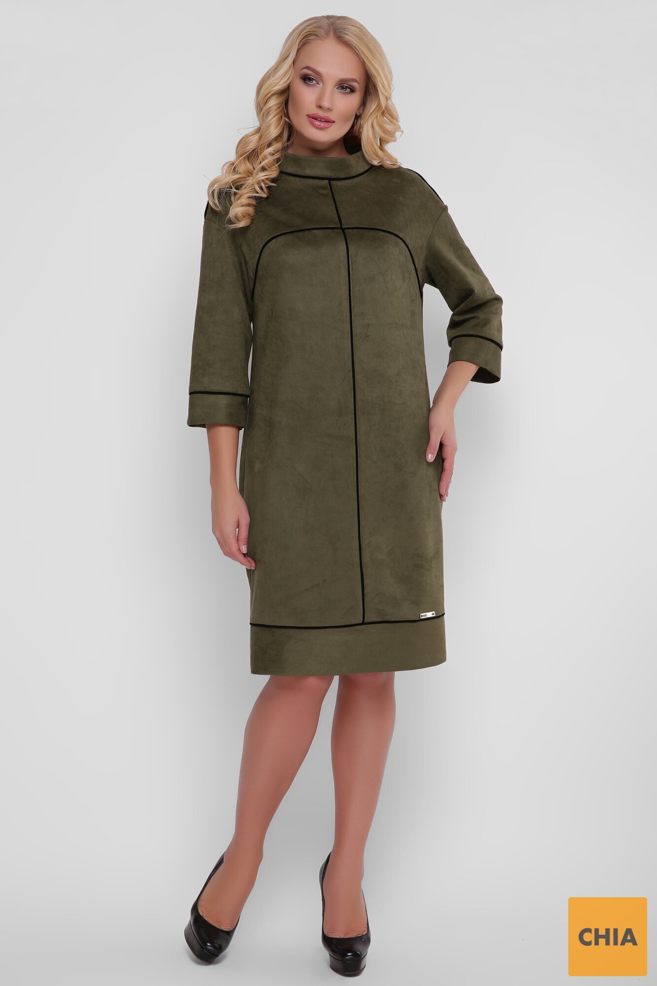 Платье Мишель экозамша оливка