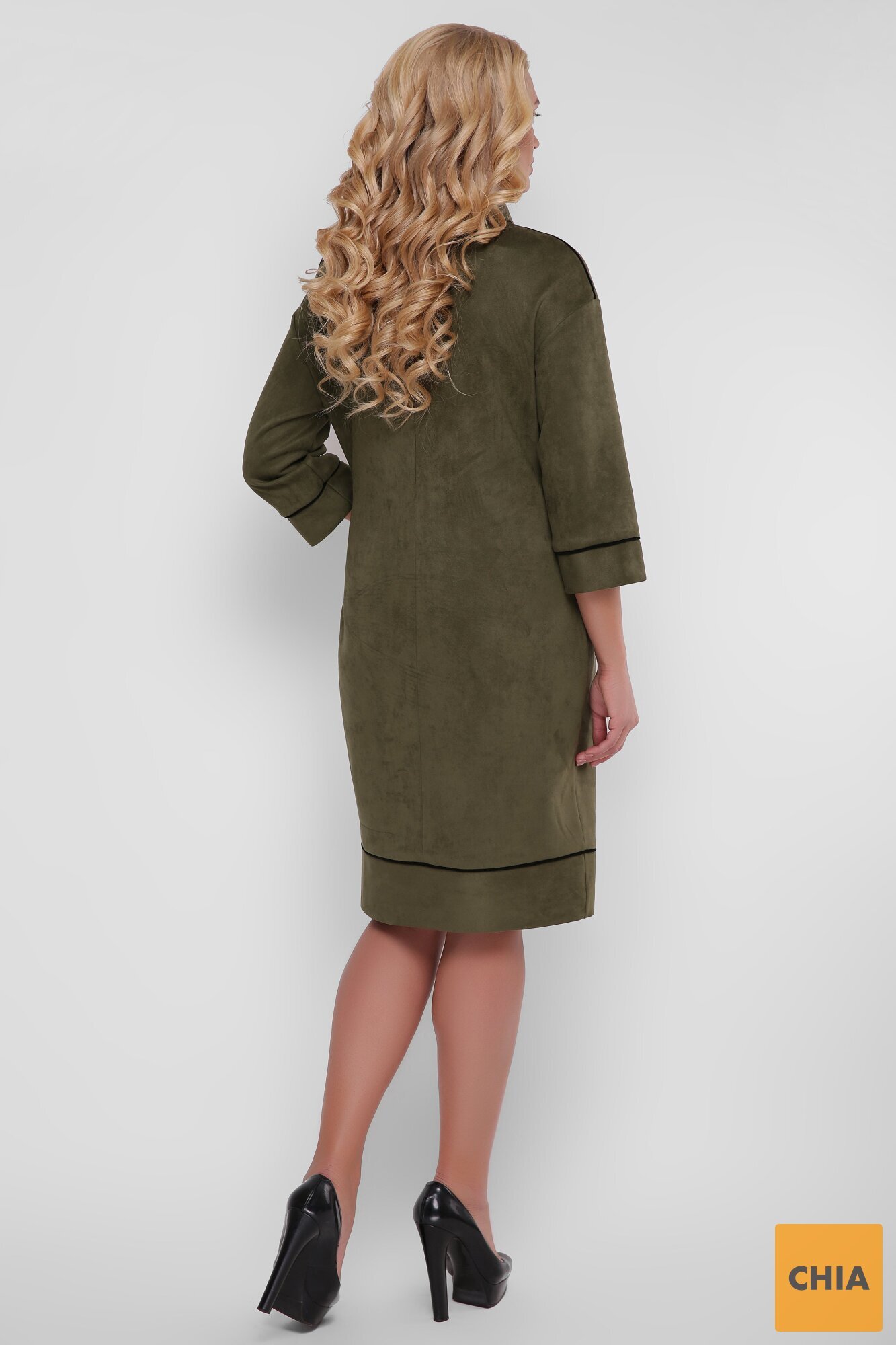 Платье Мишель экозамша оливка