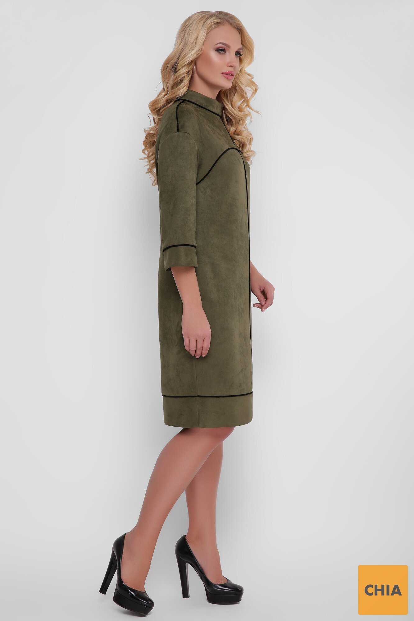 Платье Мишель экозамша оливка