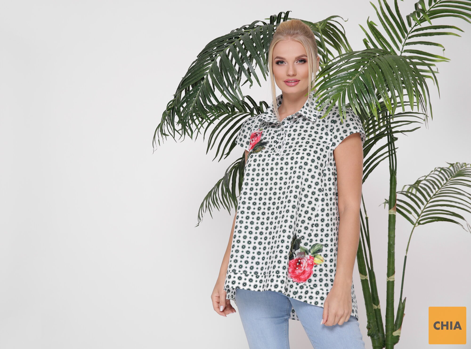 Рубашка Розмари бело-зеленая