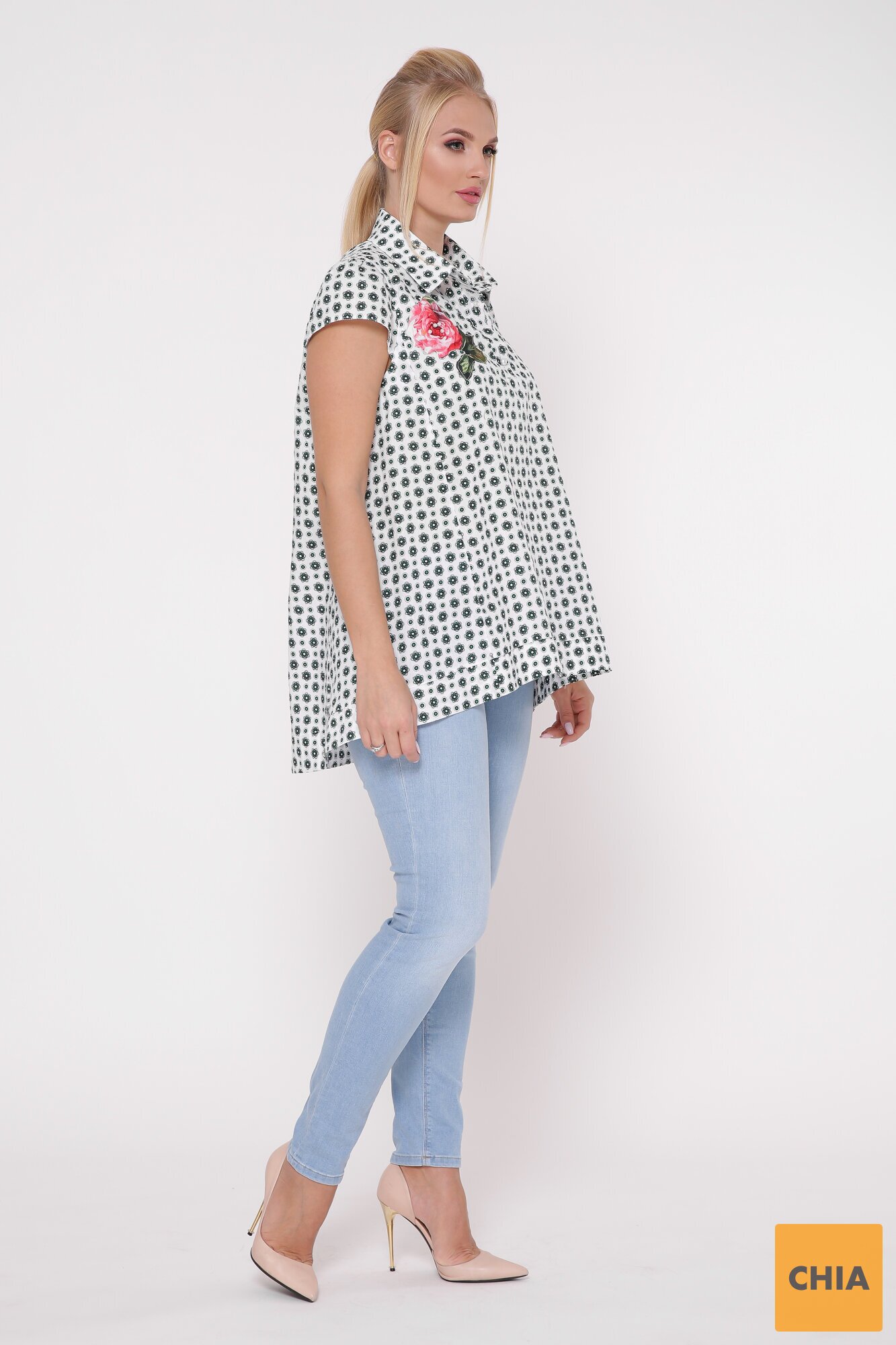 Рубашка Розмари бело-зеленая