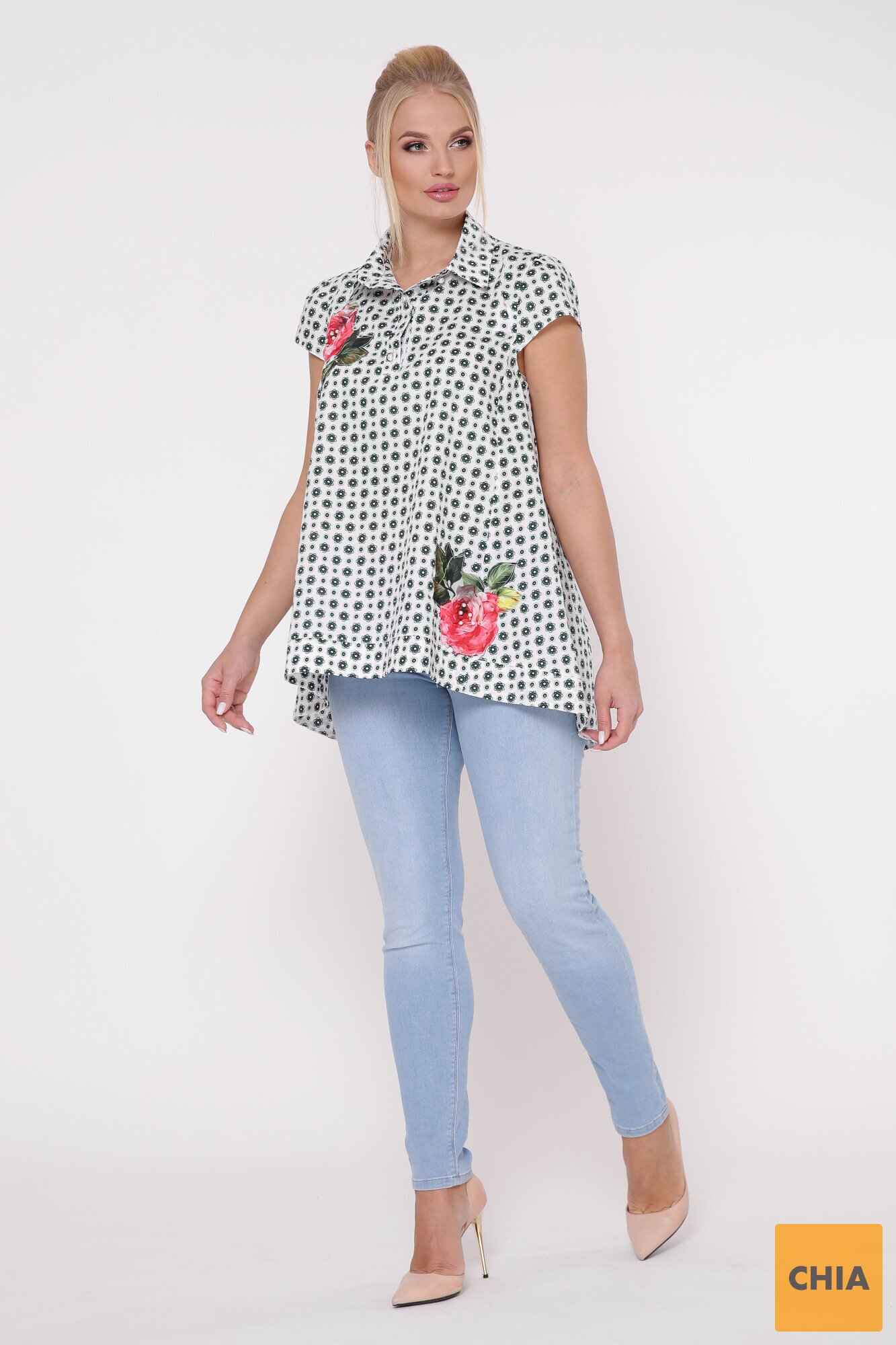 Рубашка Розмари бело-зеленая