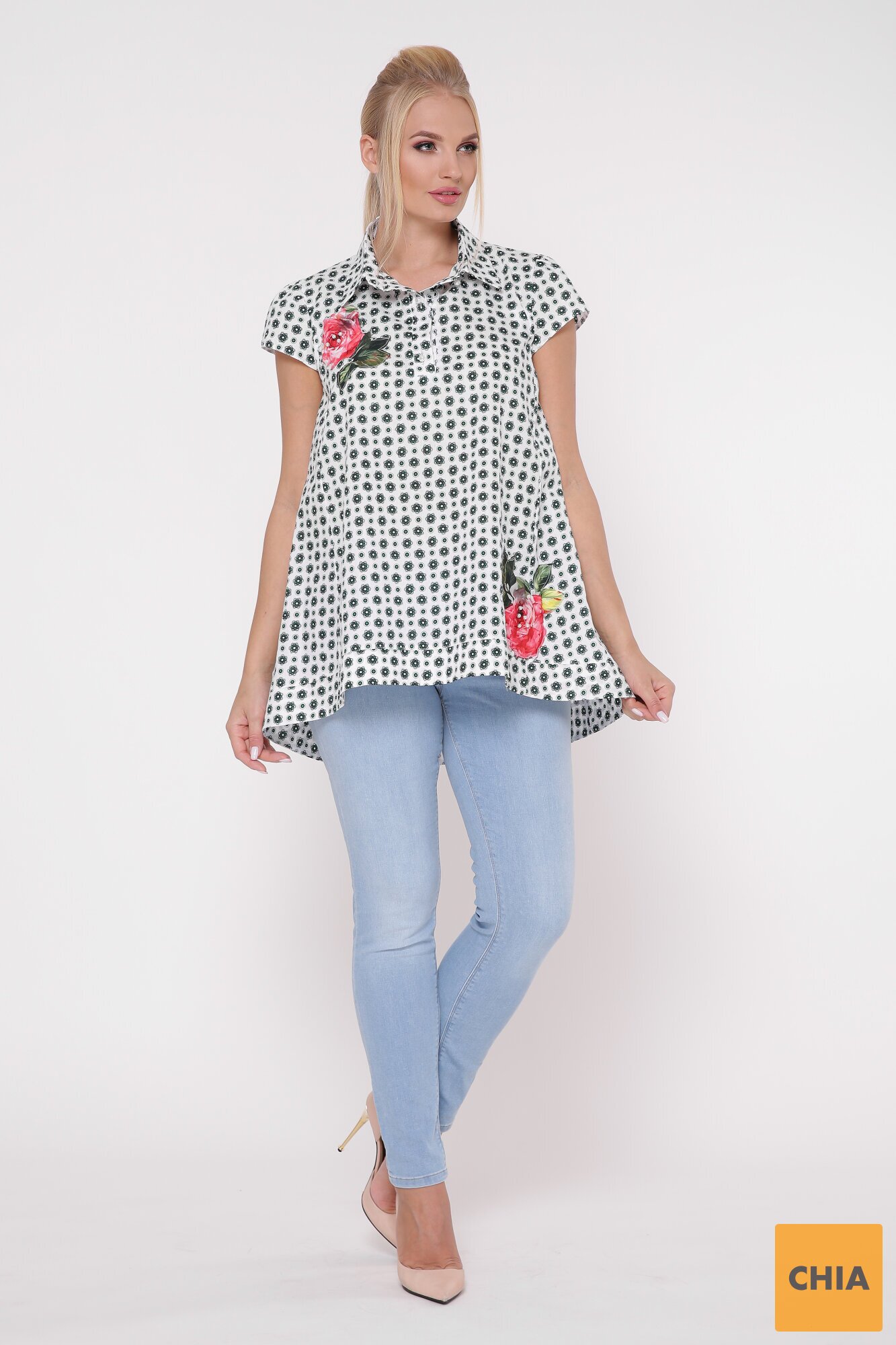 Рубашка Розмари бело-зеленая