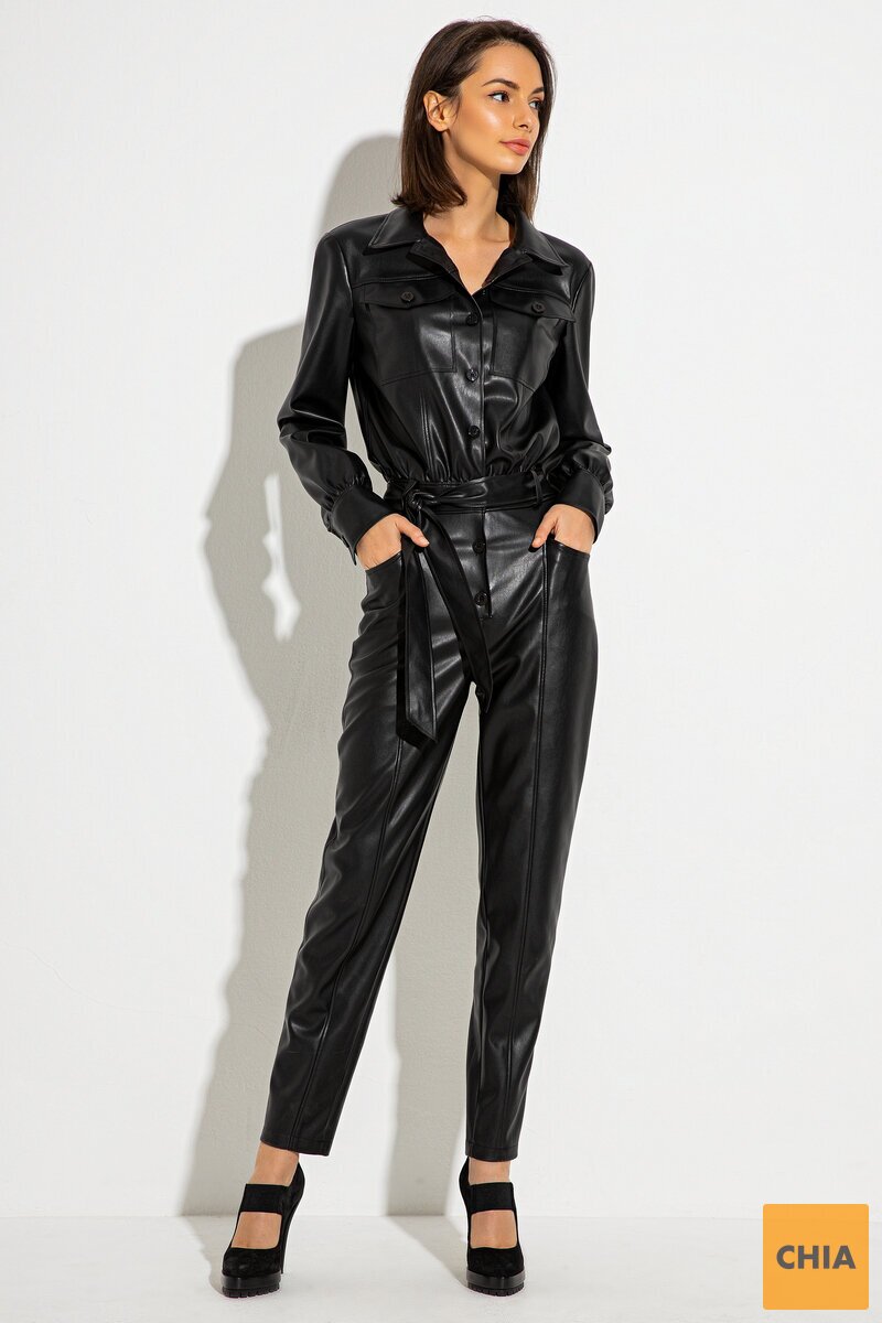 Черный кожаный комбинезон Милена