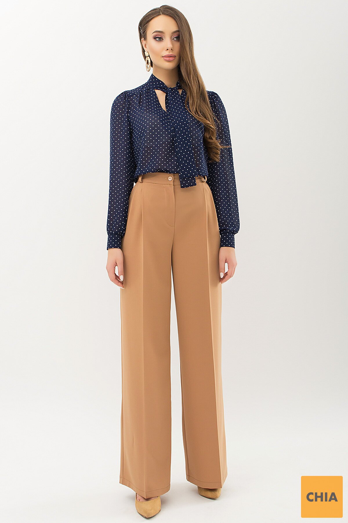 Блуза Аза д/р т.синий-белый м. горох