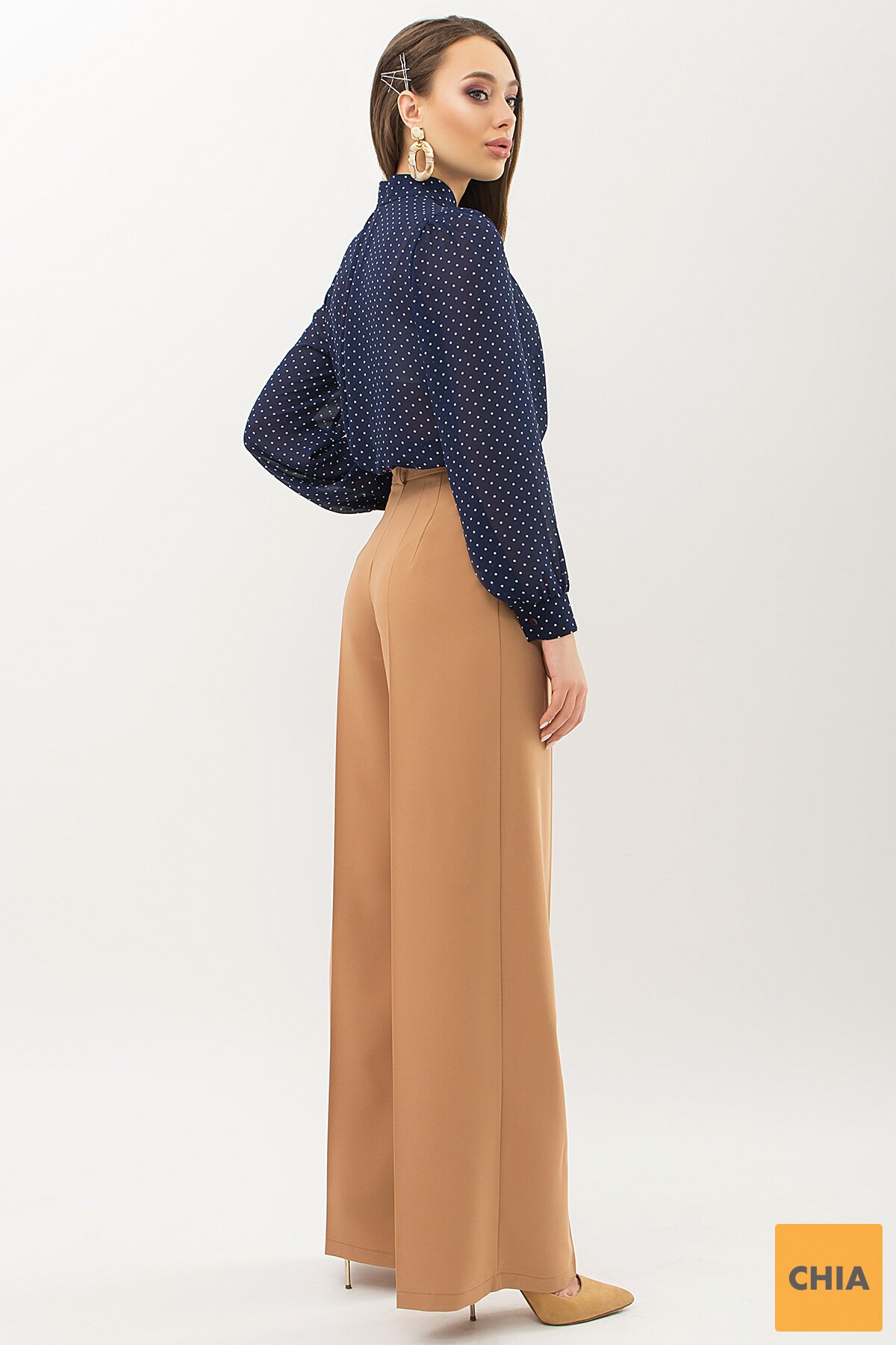 Блуза Аза д/р т.синий-белый м. горох