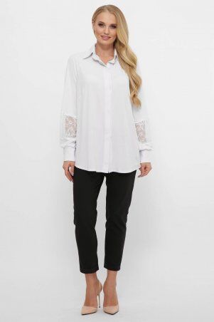 Tatiana: Однотонная блуза с гипюром АДЕЛЬ белая - фото 1
