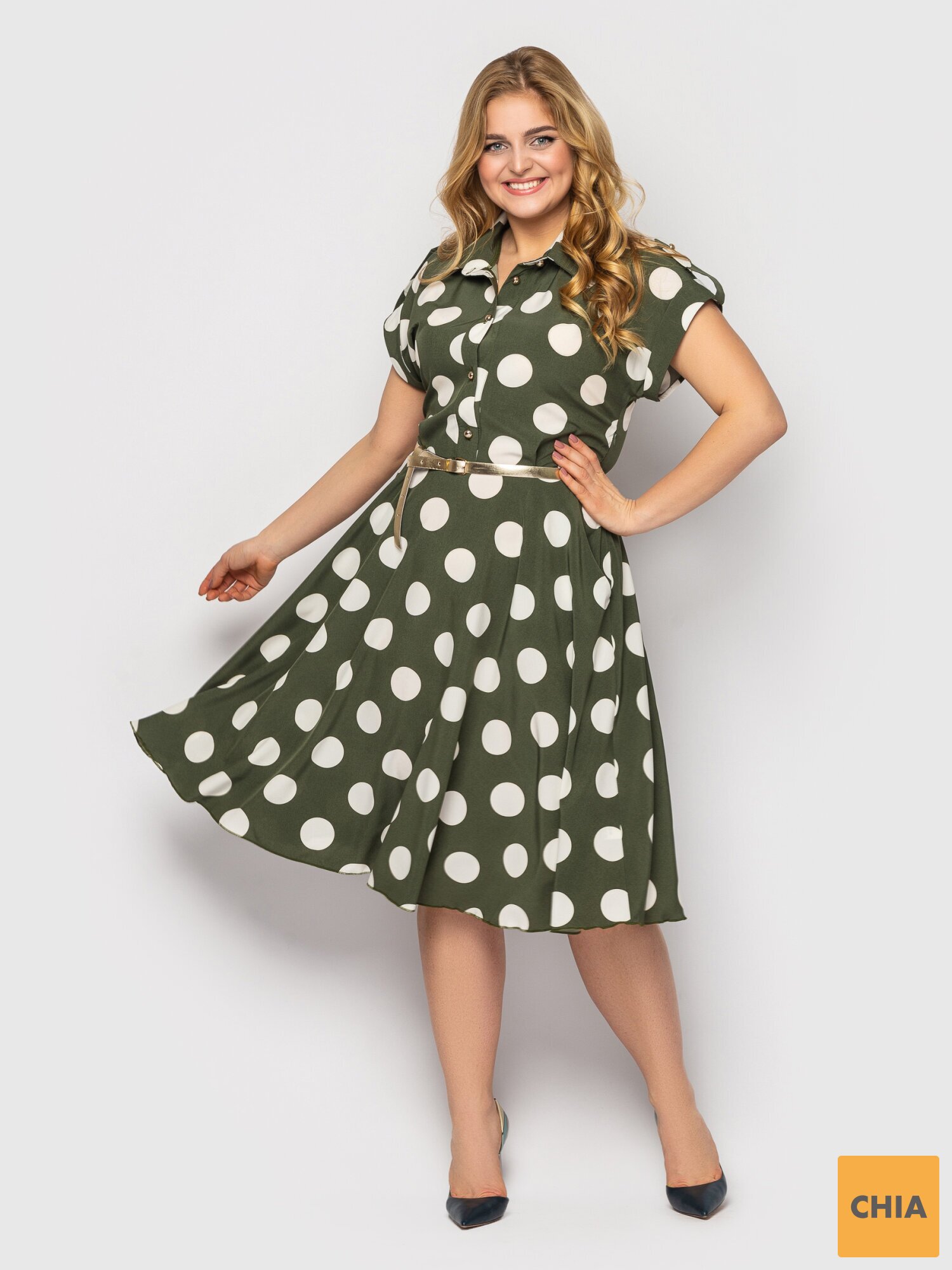 Платье Альмира оливка горох