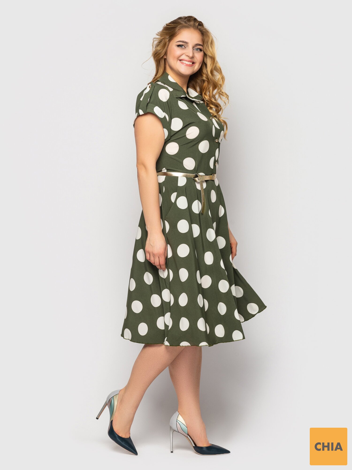 Платье Альмира оливка горох