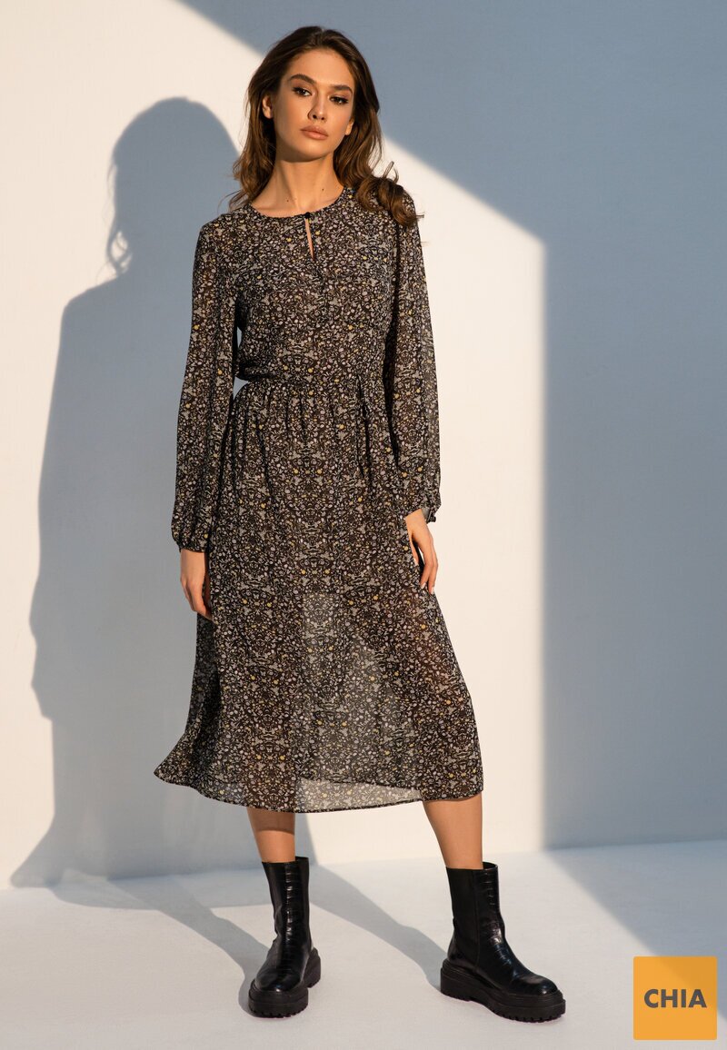 Шифоновое платье черного цвета в цветочный принт Даяна